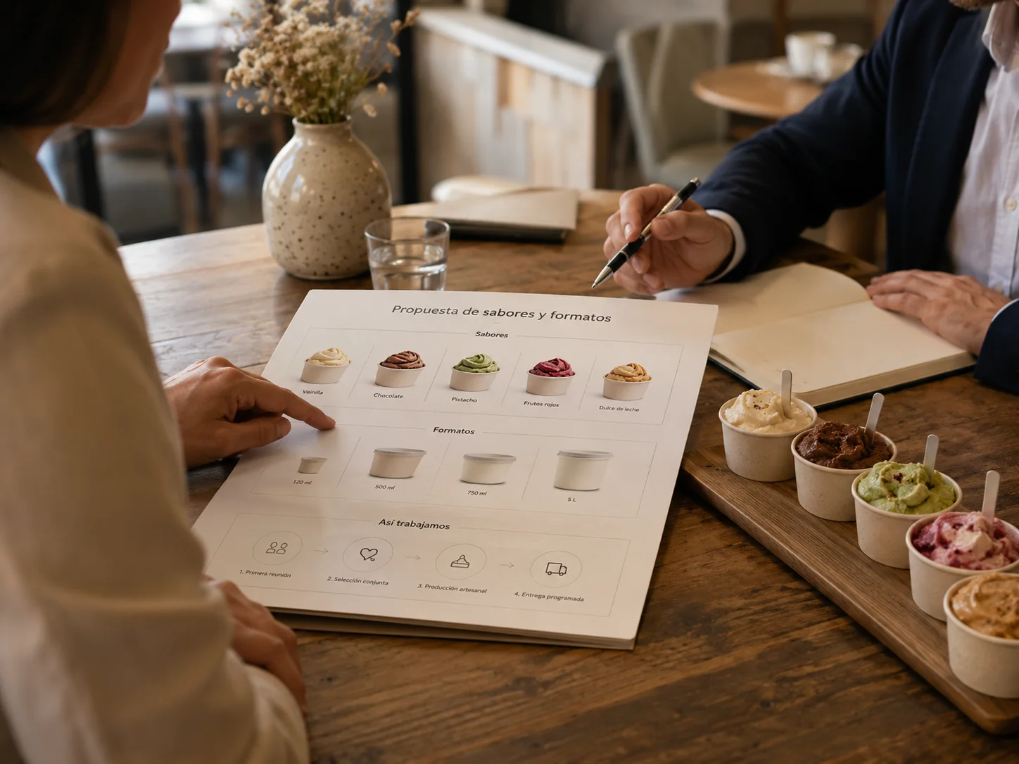 Asesoramiento a un negocio sobre sabores y formatos de helado al por mayor